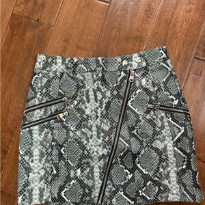 Bershka Green Snakeskin Mini Skirt with Zipper Detail